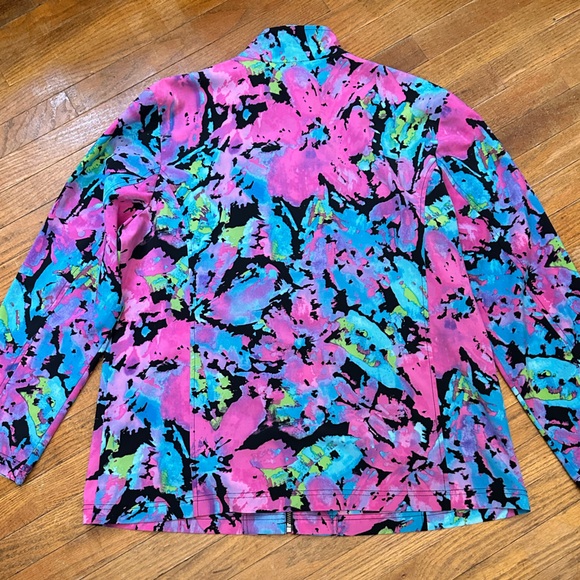 ADDITIONS BY CHICO'S Size 3 Vibrant Floral Full Zip Lightweight Pockets Jacket - Picture 6 of 9